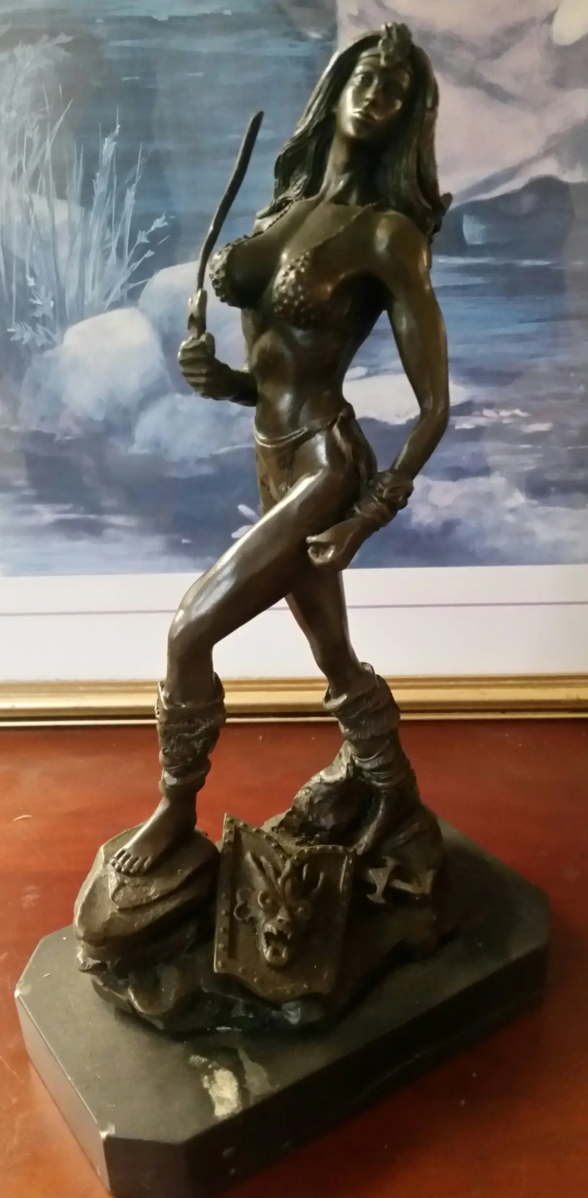 Bronze Figurine - Lady Warrior On Marble Base 1