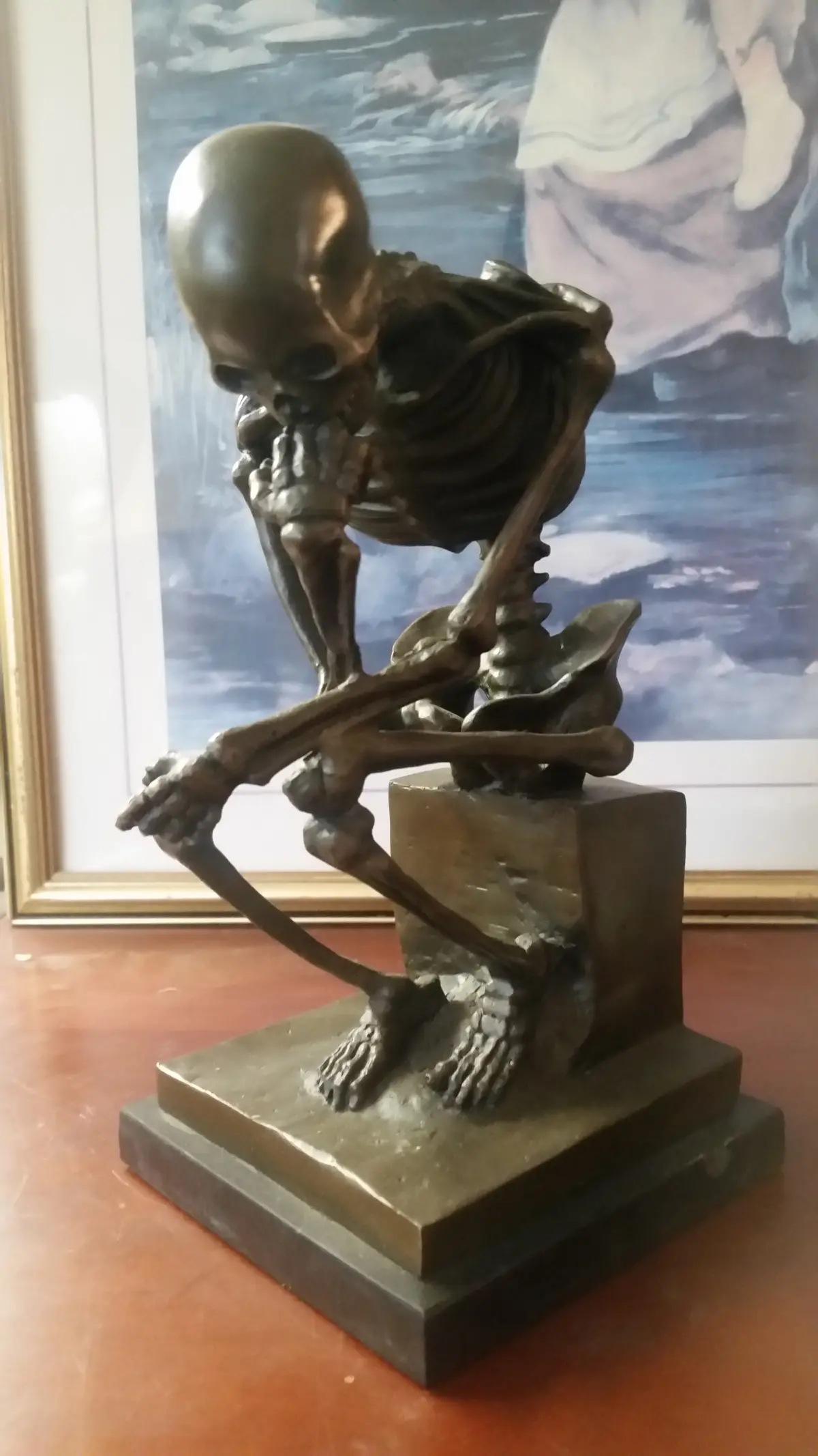 Bronze Figurine - Thinking Skeleton On Marble Base 1