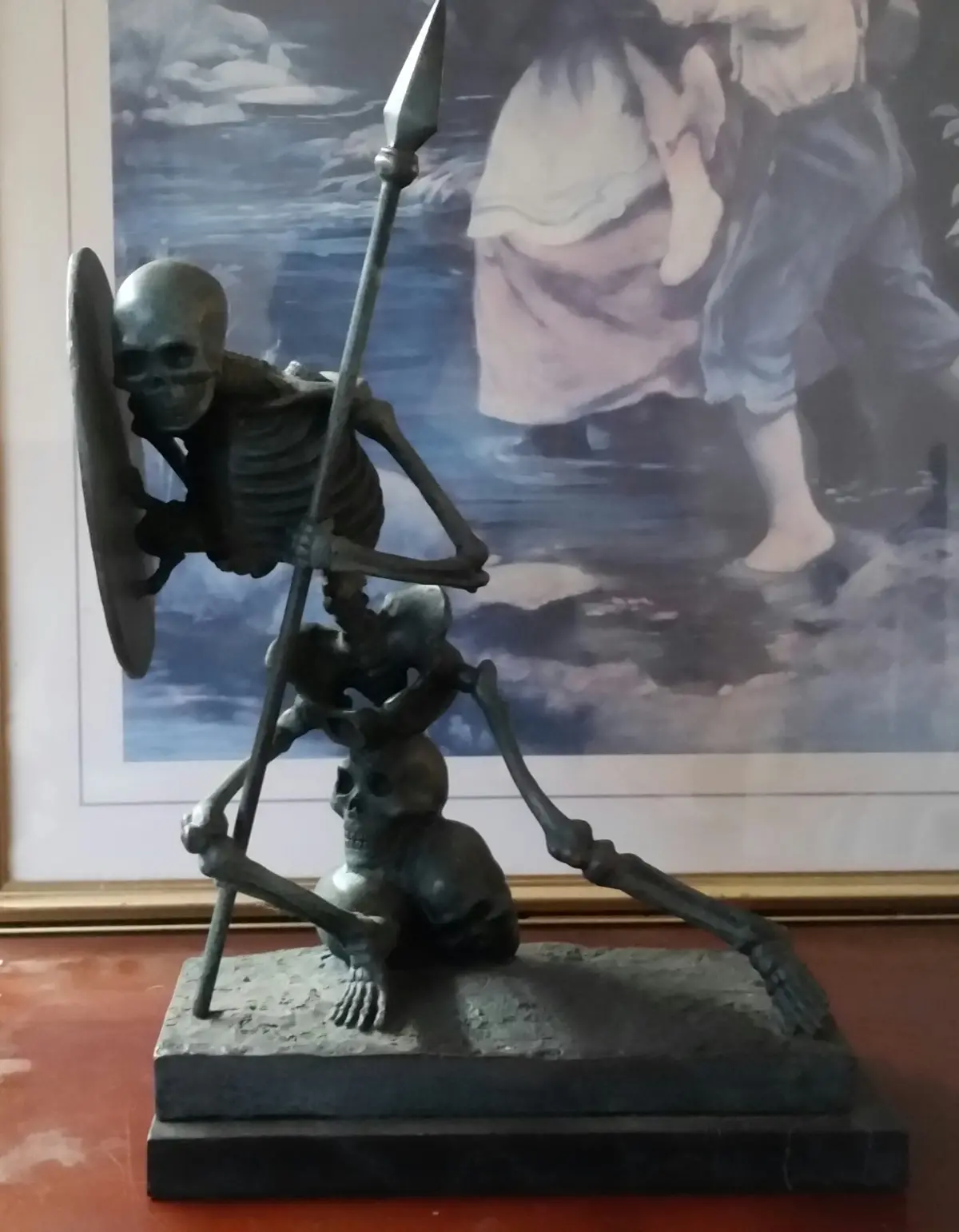 Bronze Figurine - Green Skeleton Warrior On Marble Base 1