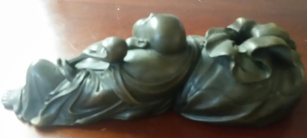 Bronze Figurine - Leaning Hotei God Of Wealth 2