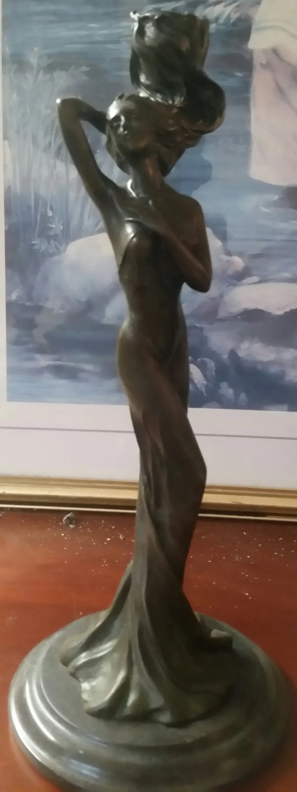 Bronze Candle Holder - Lady Floating Hair Figurine 1