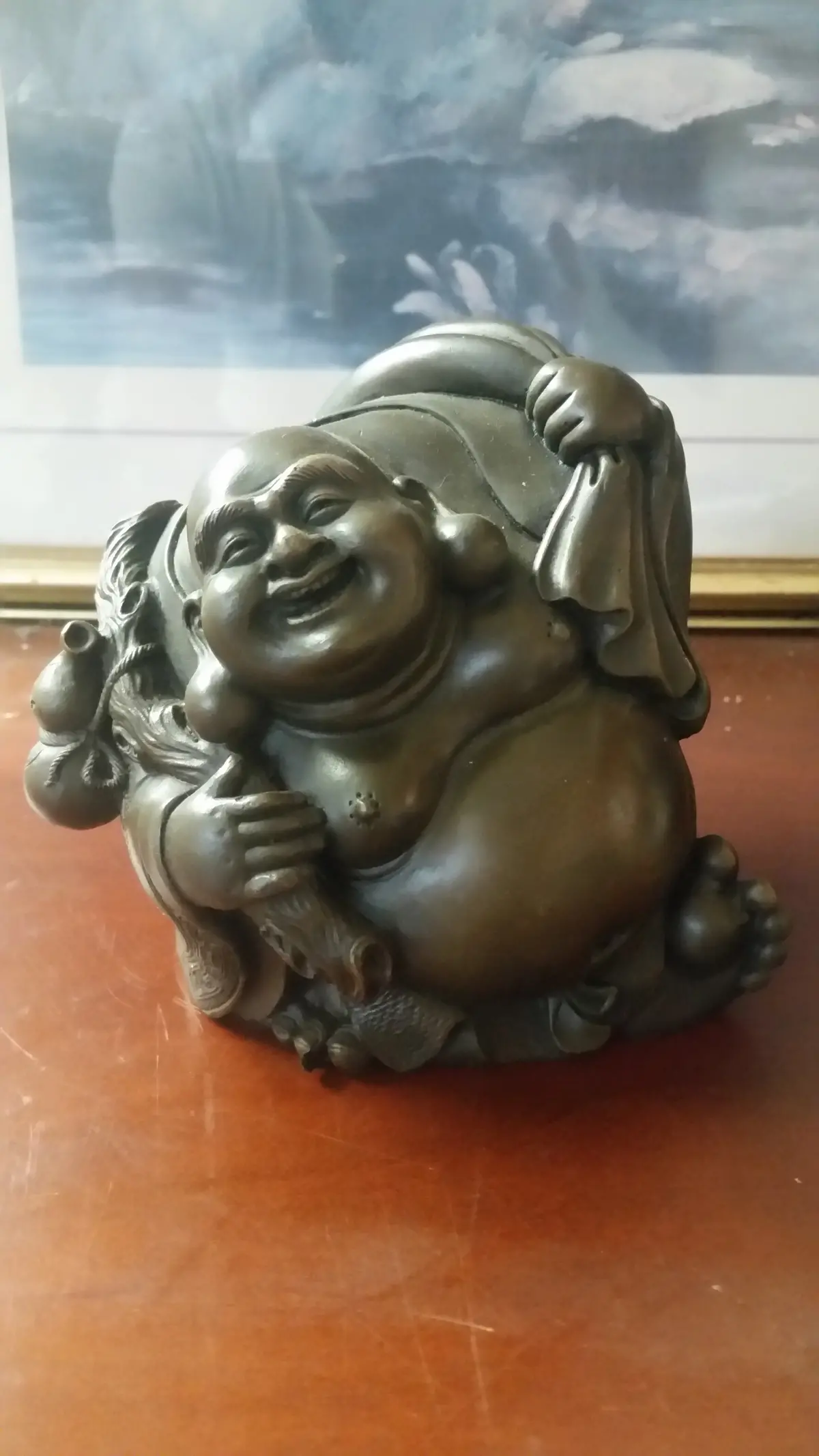 Bronze Figurine - Cheerful Hotei God Of Wealth 1