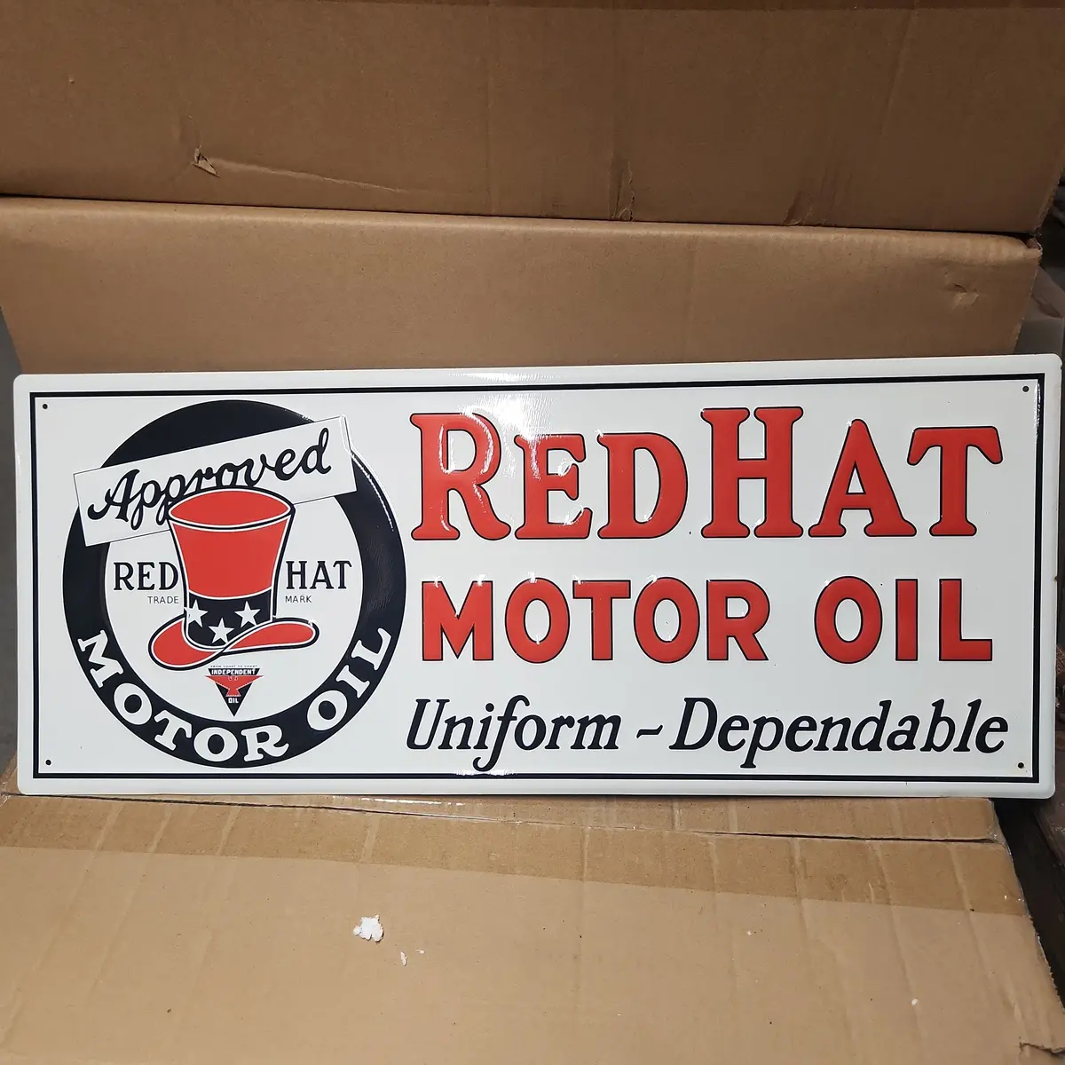 Red Hat Motor Oil Automotive Advertising Sign 1