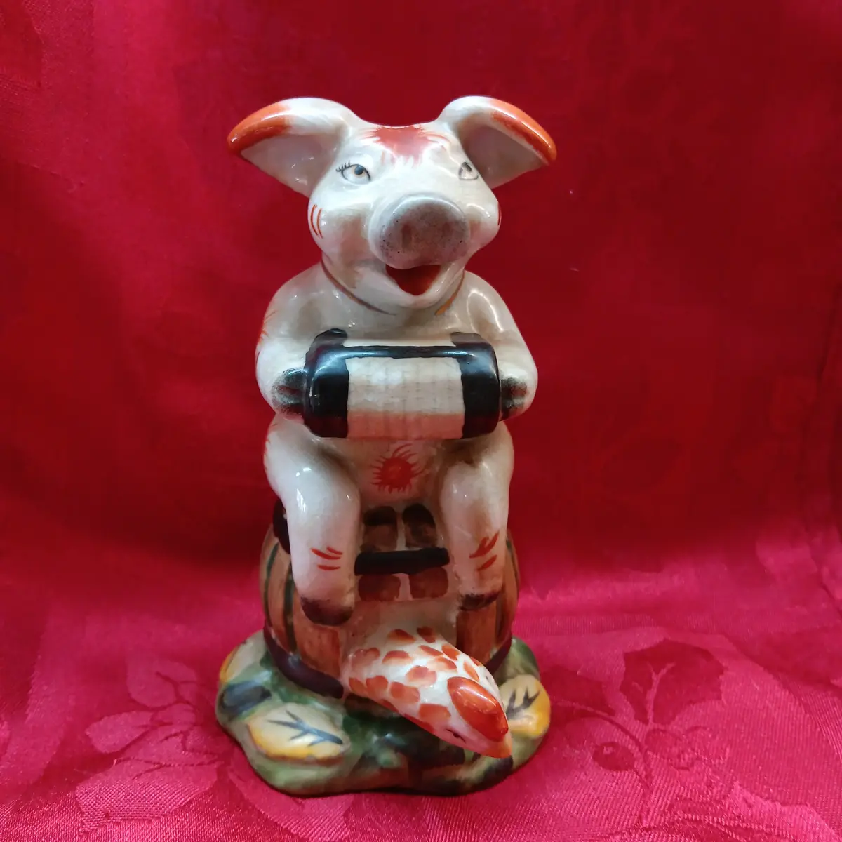 Staffordshire Majolica Musical Pig Playing Accordion 1