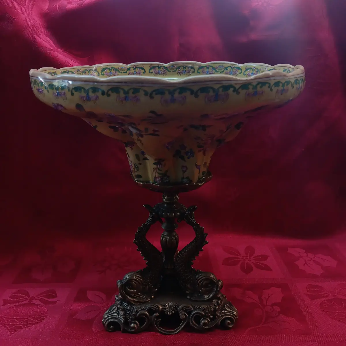 Porcelain And Bronze Mythical Fish Centre Bowl 1