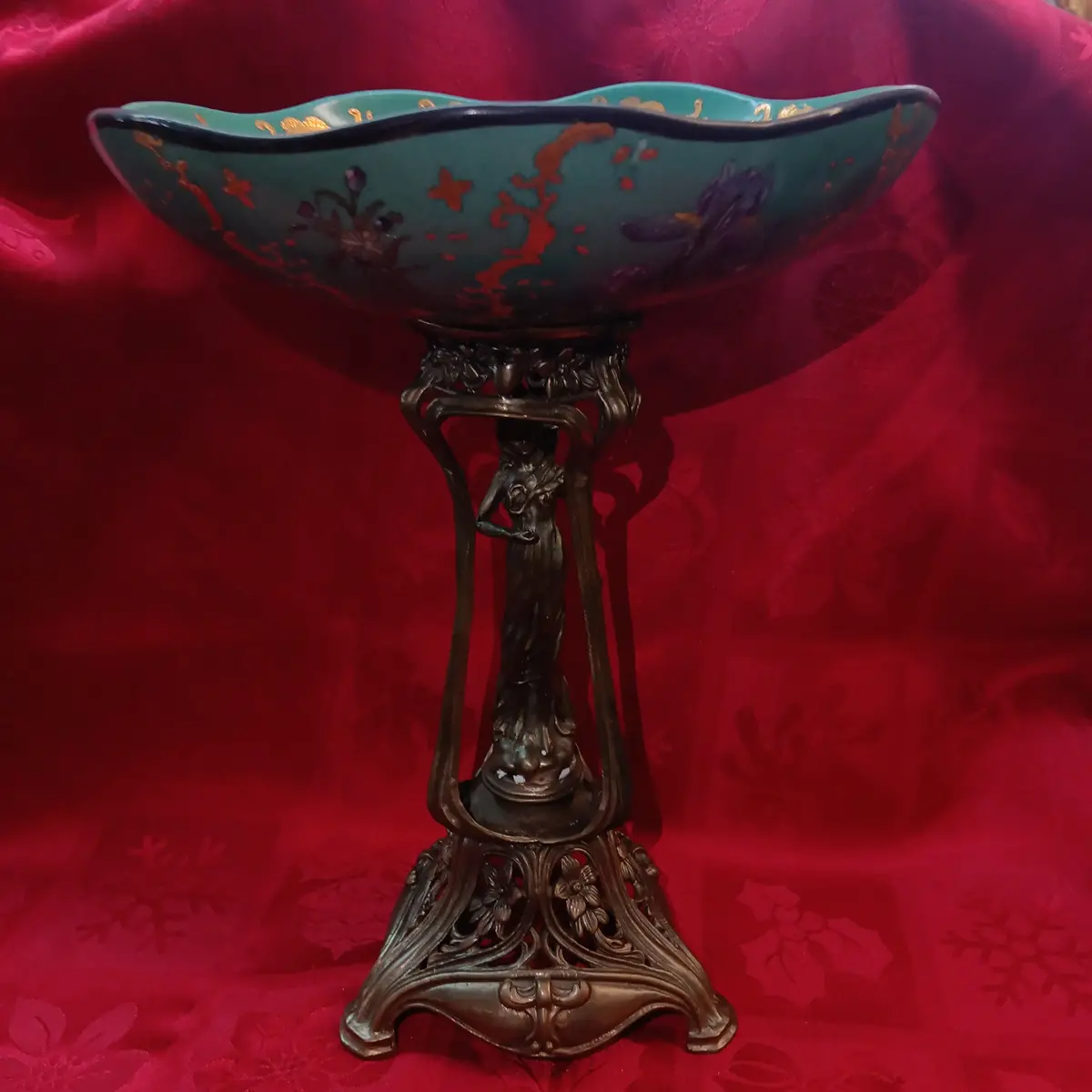 Green Porcelain Centre Fish W/ Bronze Lady 1