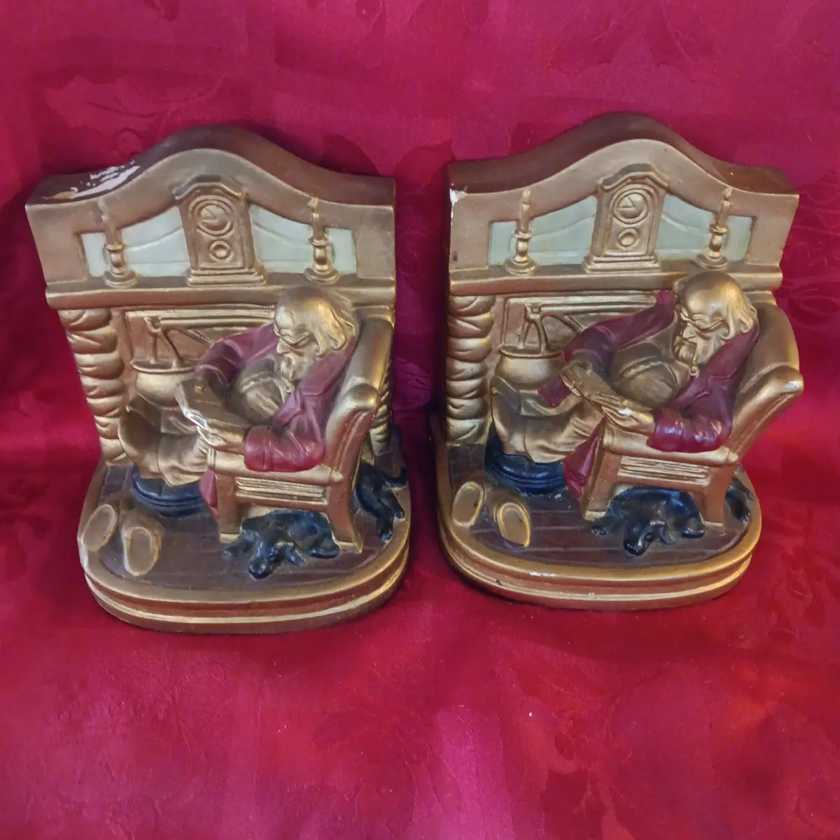 Reading Grandfather And Dog Ceramic Pair Of Bookends 1