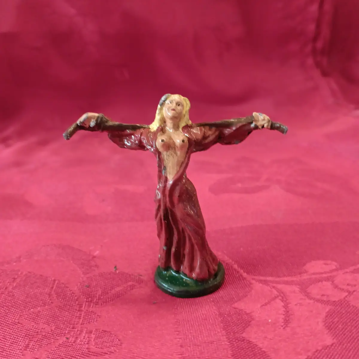 Lead Erotic Topless Woman Red Dress 1