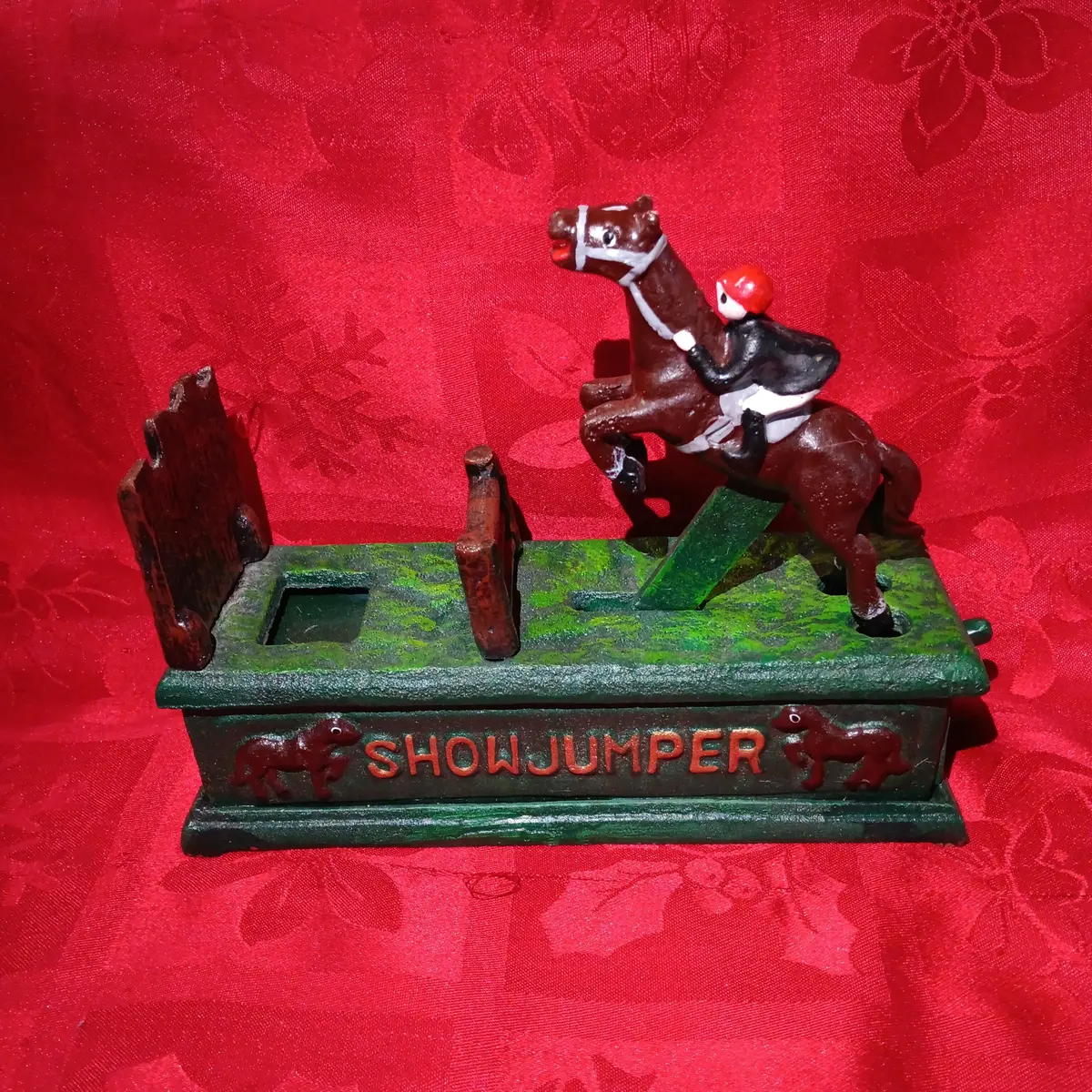 Show Jumper Horse Jockey Cast Iron Mechanical Coin Bank 1