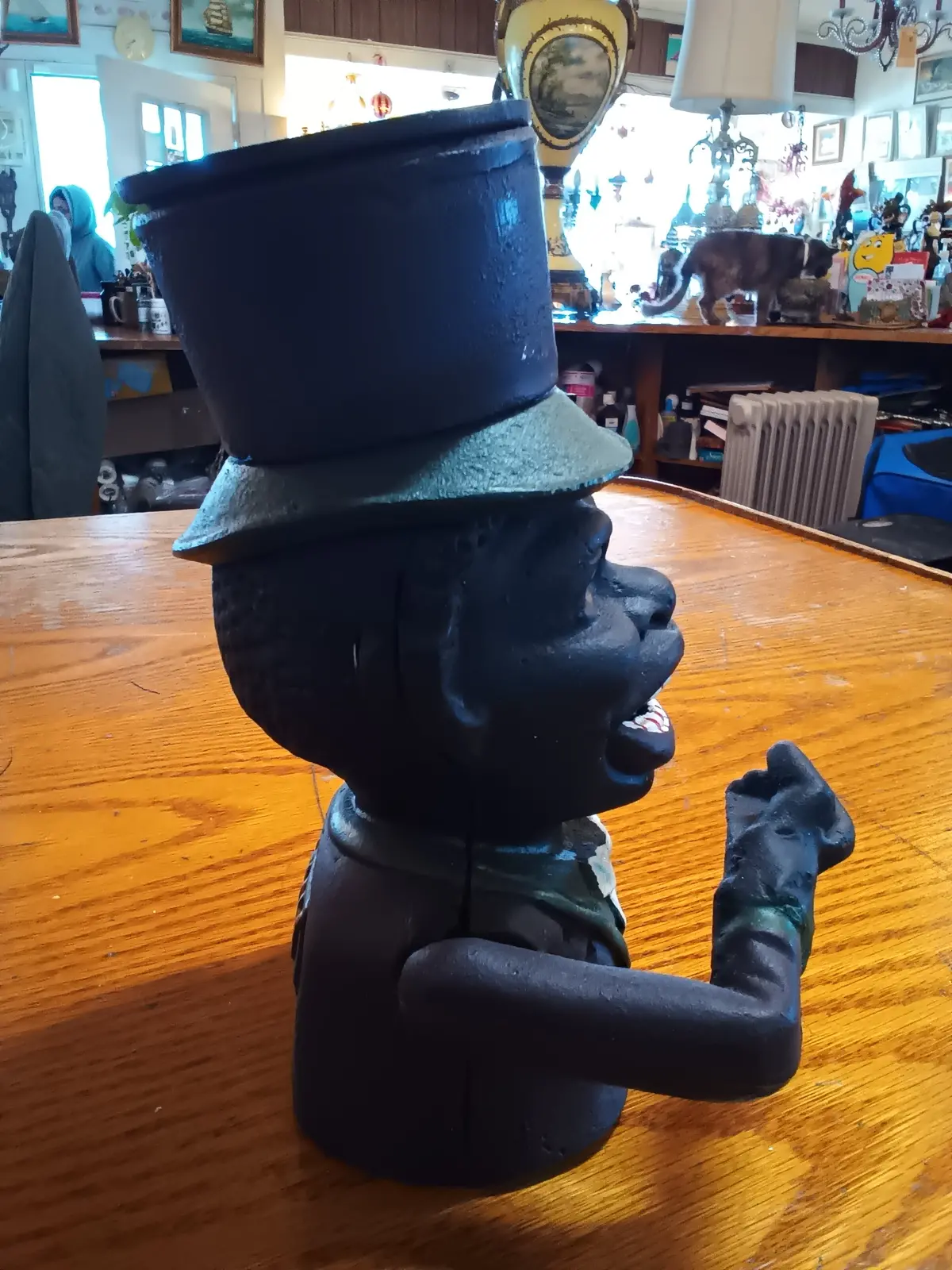 Cast Iron Americana Mechanical Bank Man Wearing A Top Hat 2