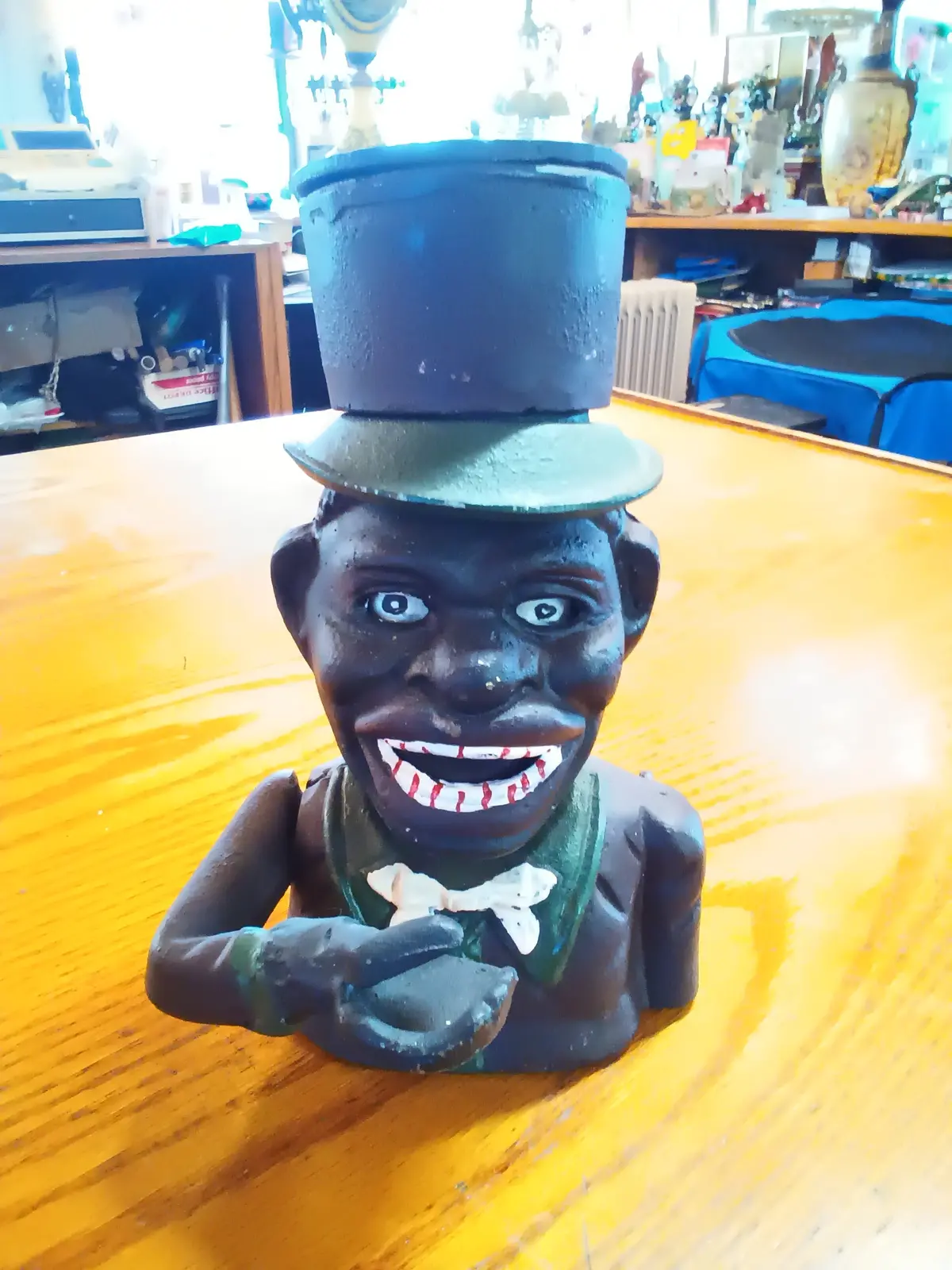 Cast Iron Americana Mechanical Bank Man Wearing A Top Hat 1