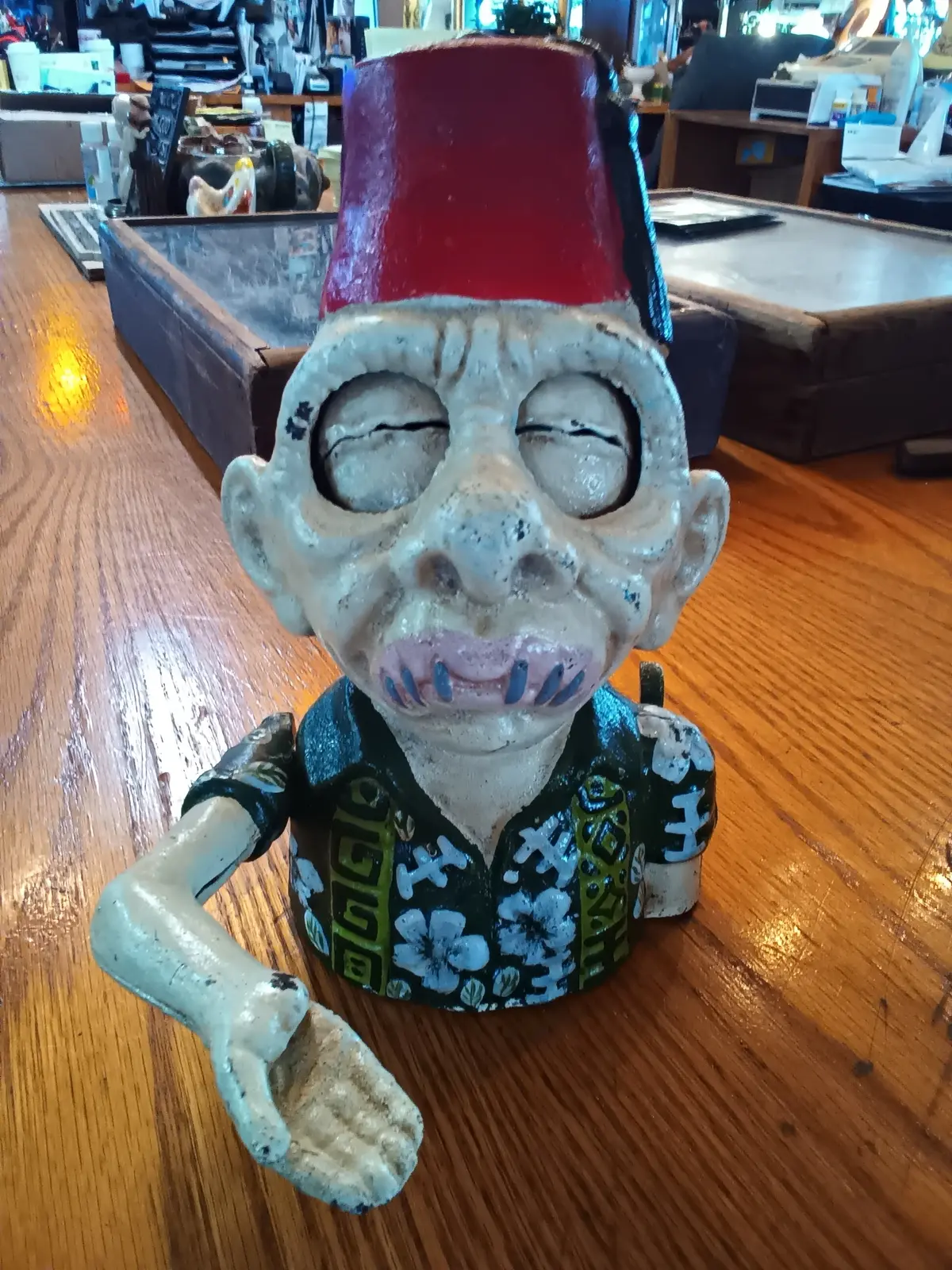Cast Iron Mechanical Bank Alfredo Tiki Zombie 1