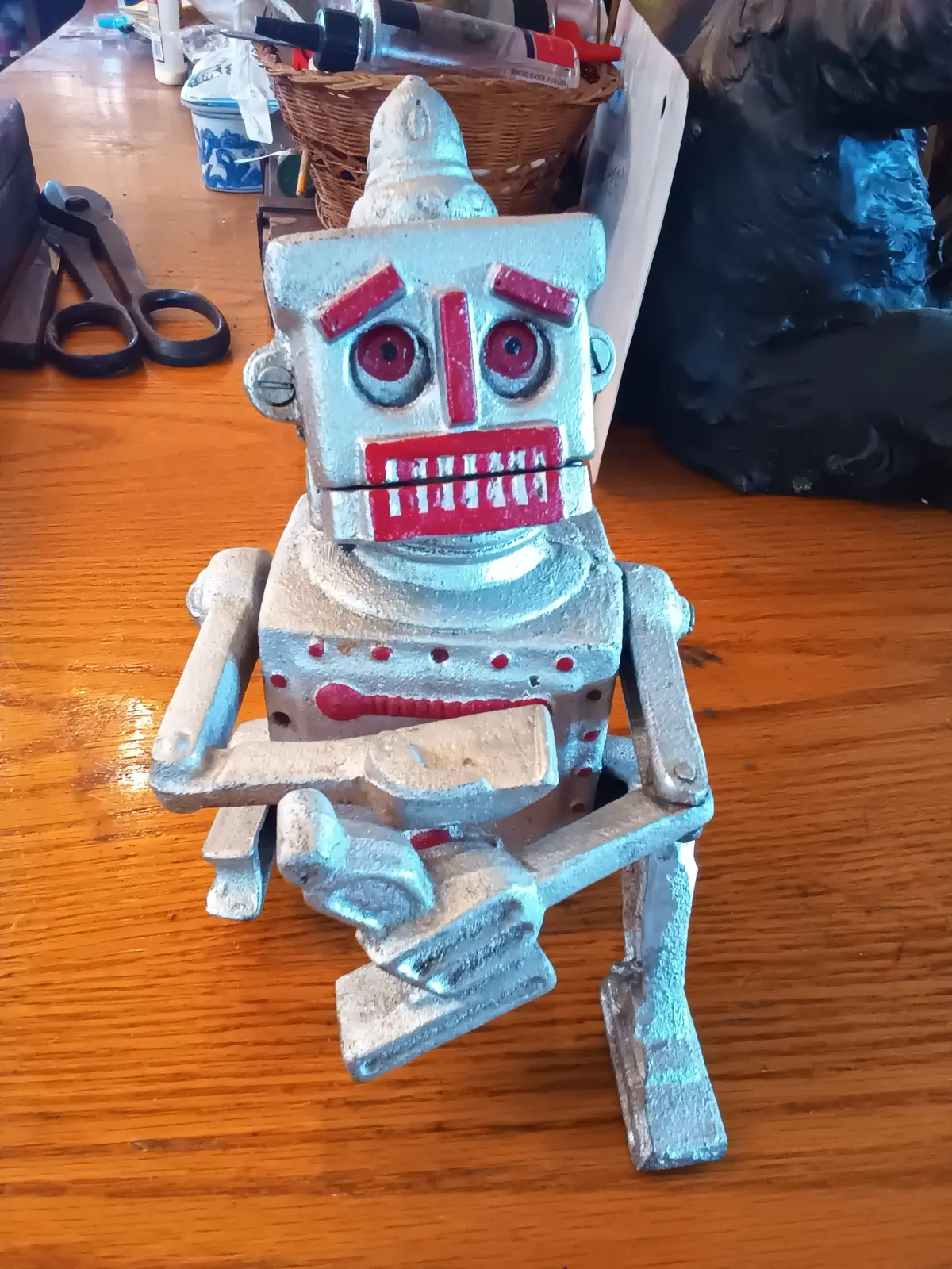 Cast Iron Mechanical Robert The Robot Bank Silver 1