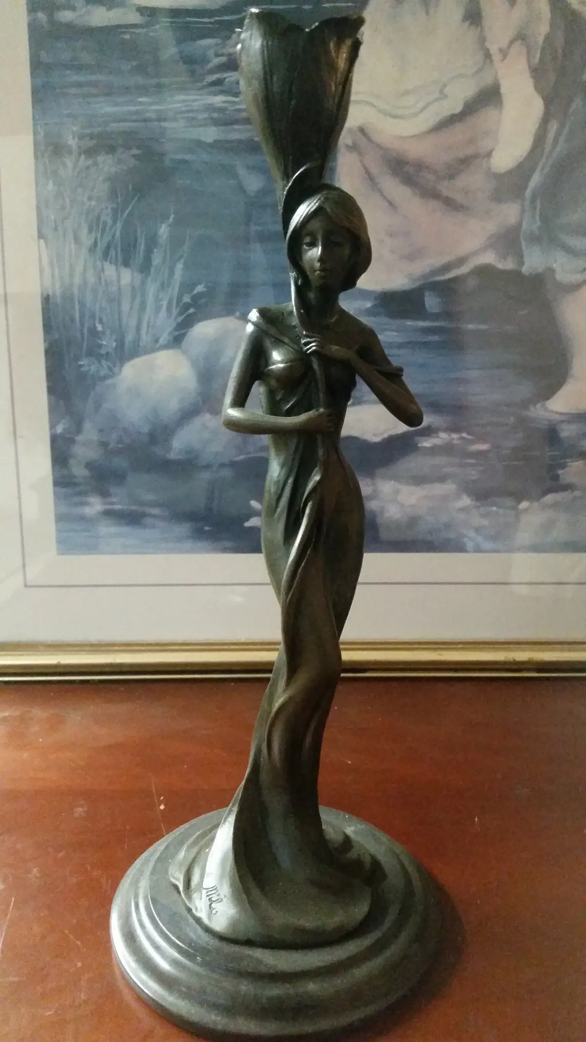 Bronze Candle Holder - Lady Holding Rose 1
