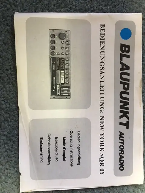 Blaupunkt New York Sqr 05 Operating Instructions Booklet 1