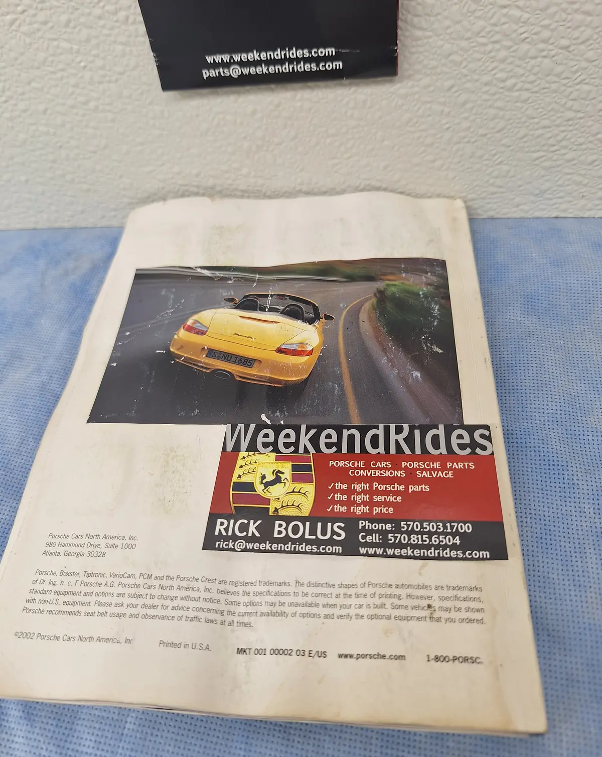 Porsche Boxster Booklet, Fair Condition, Wrinkled Pages, 2002
Ask About Free Shipping! - Mktv 001 0000 203 E/Us 1