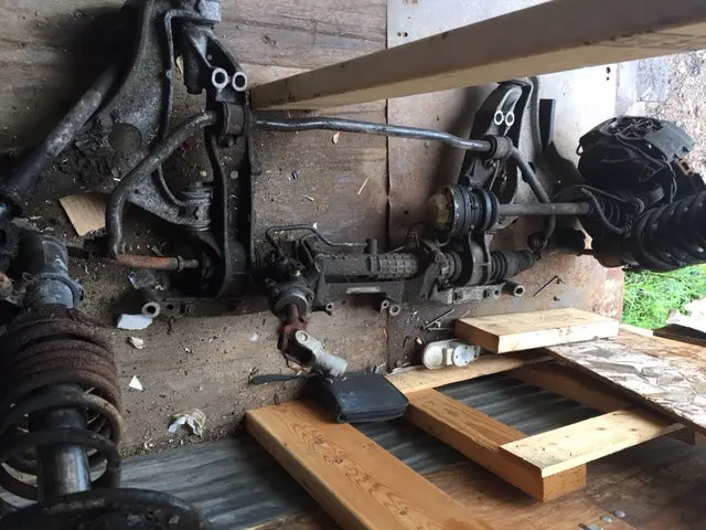 964 C4 Front Suspension Assembly Steering Rack Hubs Calipers Control Arms Left Side Has Fire Damage To Spring And Cv 1991 - 1