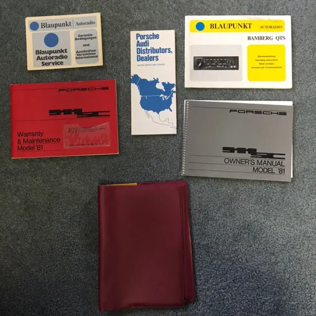 Porsche 911Sc Owners Manuals Service Book Warranty Maintenance Blaupunkt Bamberg Qts Dealer Directory Window Sticker 1981 - 1