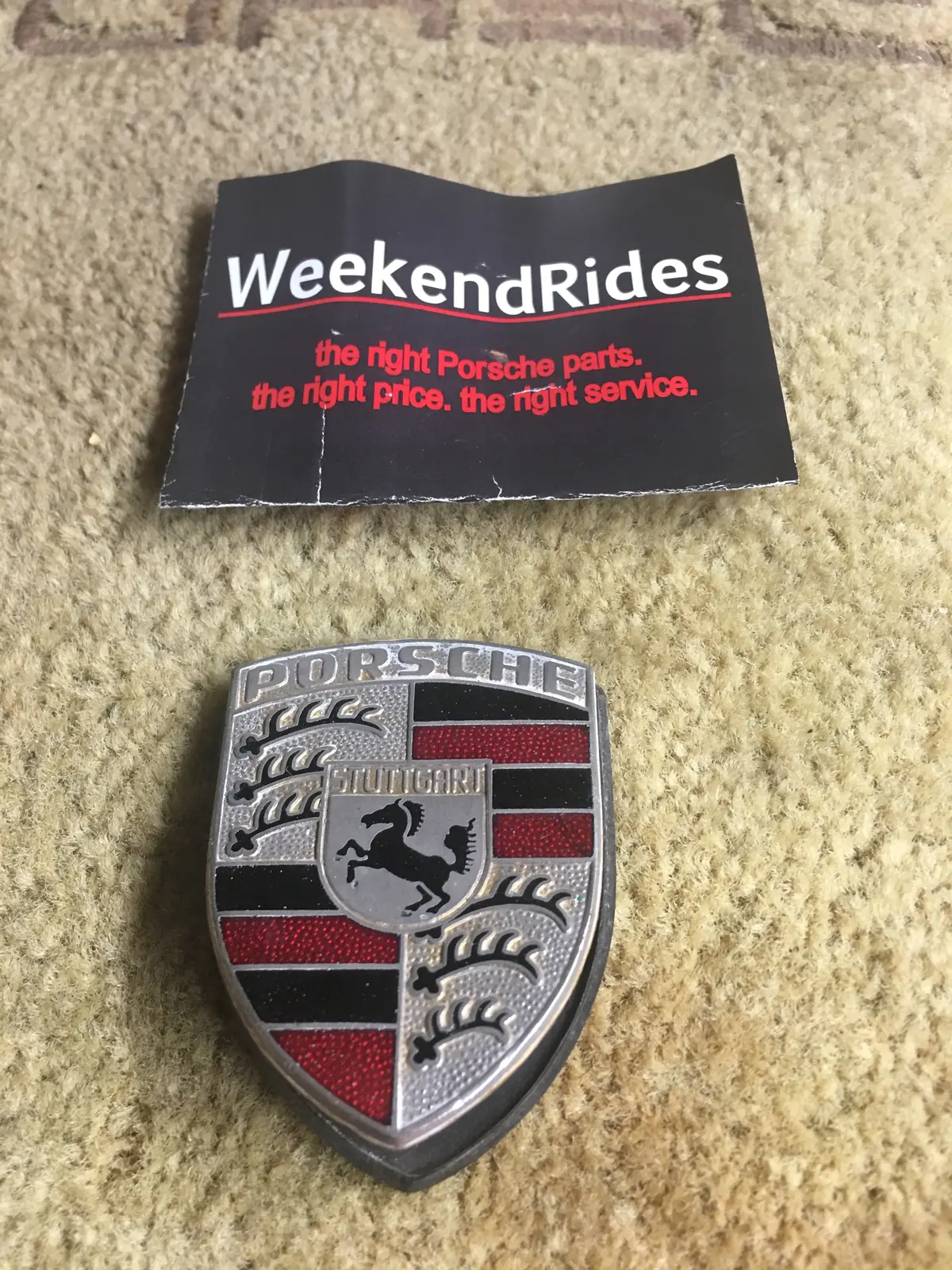 911 Hood Crest Badge Silver Average Wear Faded Gasket And Nuts Included No Broken Mounts  Ask About Discount Shipping! 1