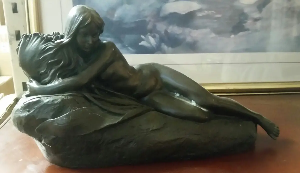 Bronze Candle Holder - Nude Lady On Rock 1