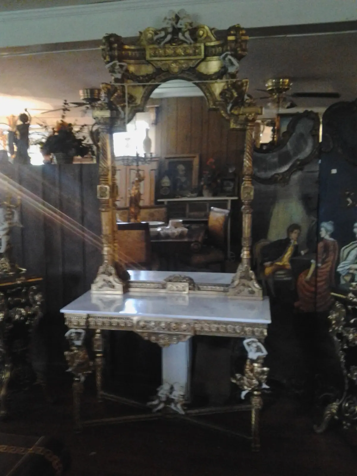 Louis Xv Mirror - Console Marble Top Cherubs Playing Musical Instruments Dance 1