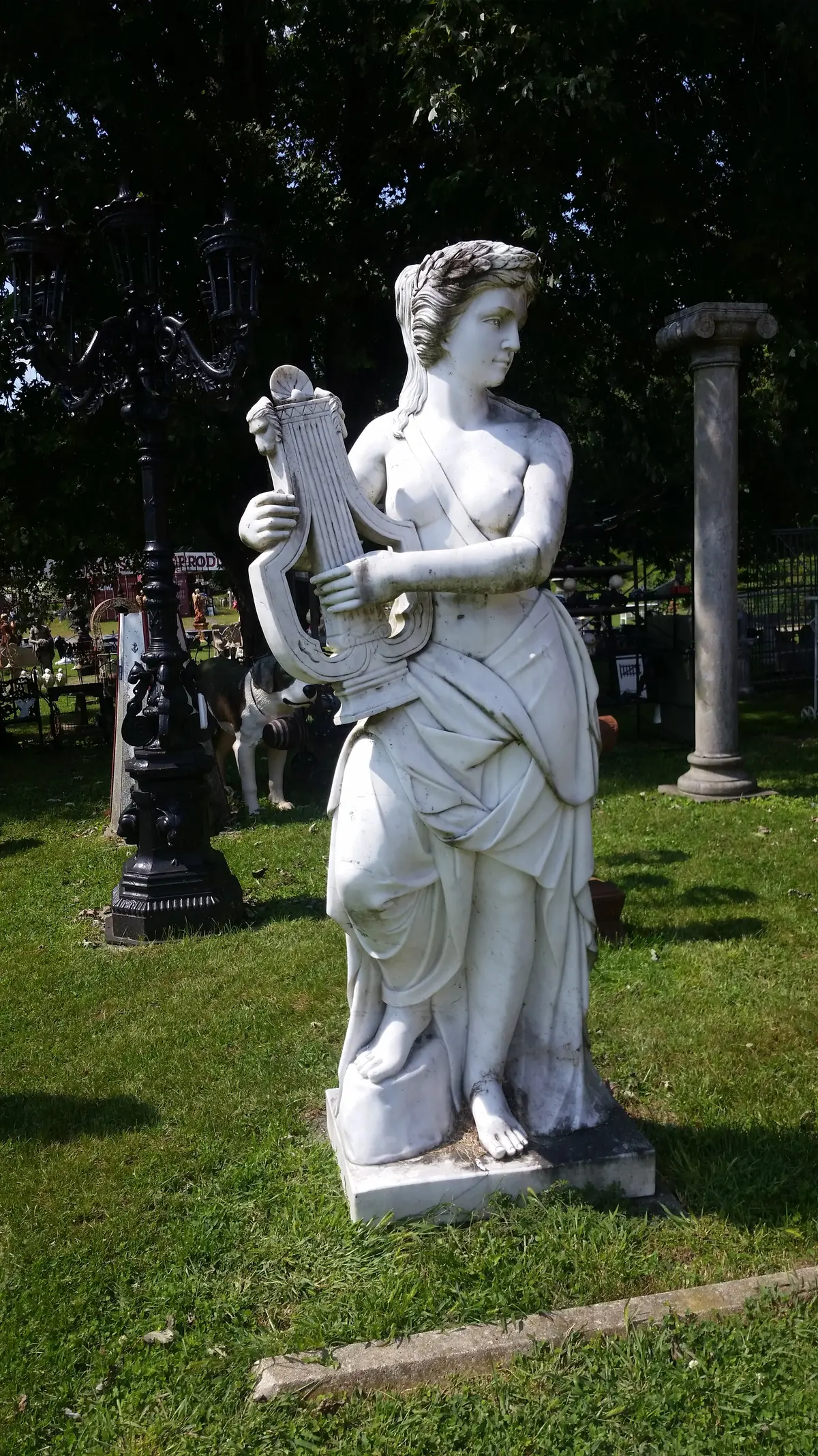 Marble Statue - Lady Play Harp Statue 1