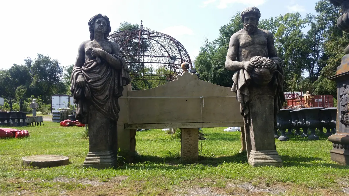 Fiberglass Statue - Pair Roman Stone Dust  Set Hand Carved 1