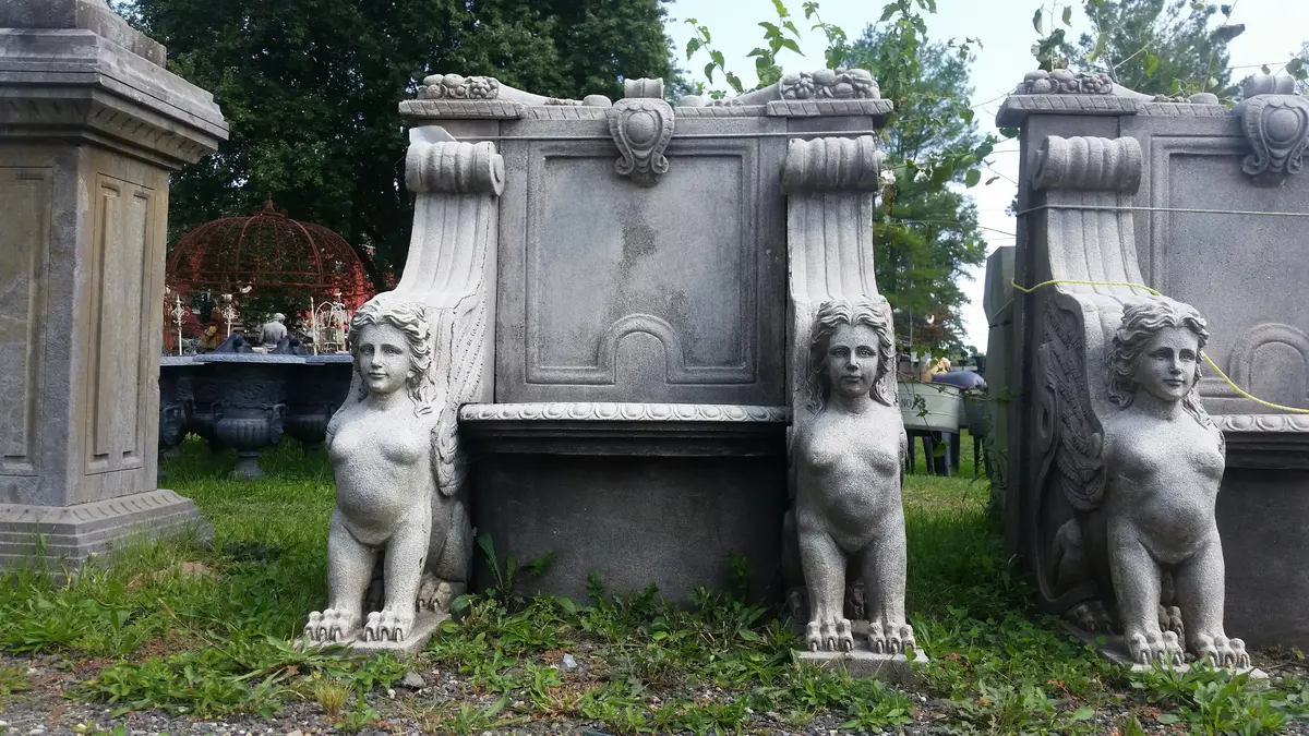 Garden Chair - Pair Stone Dust Hand Carved Set Lady Sphinx French Empire Style 1