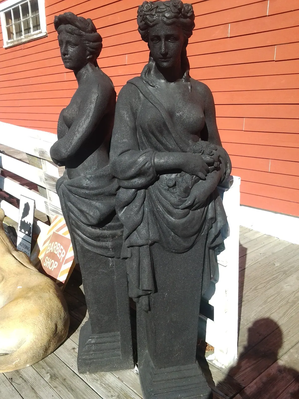 Fiberglass Statue - Stone Dust Pair Greek Lady Painted Black 1