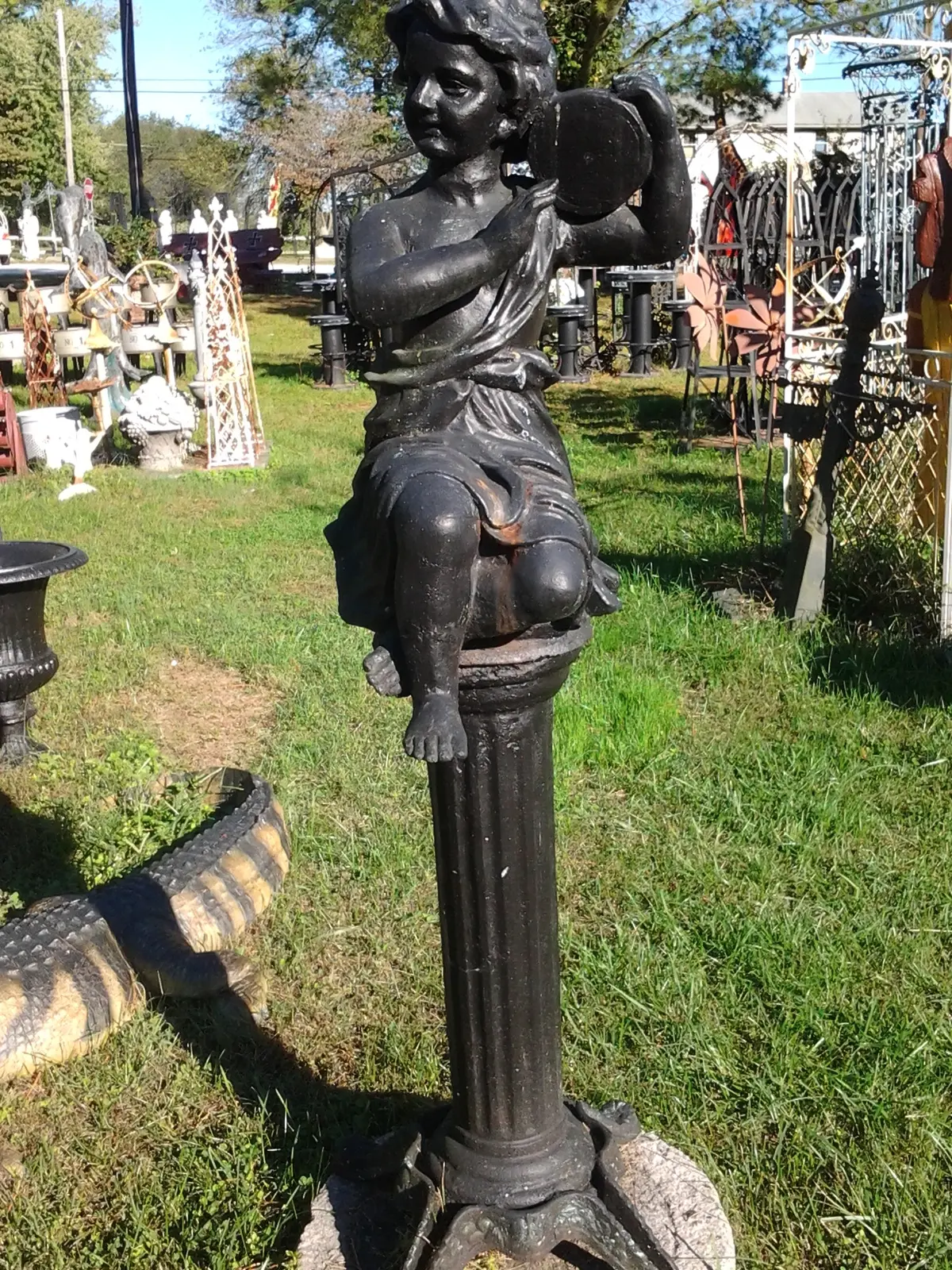 Cast Iron Statue - Pair Of Musician Child 1