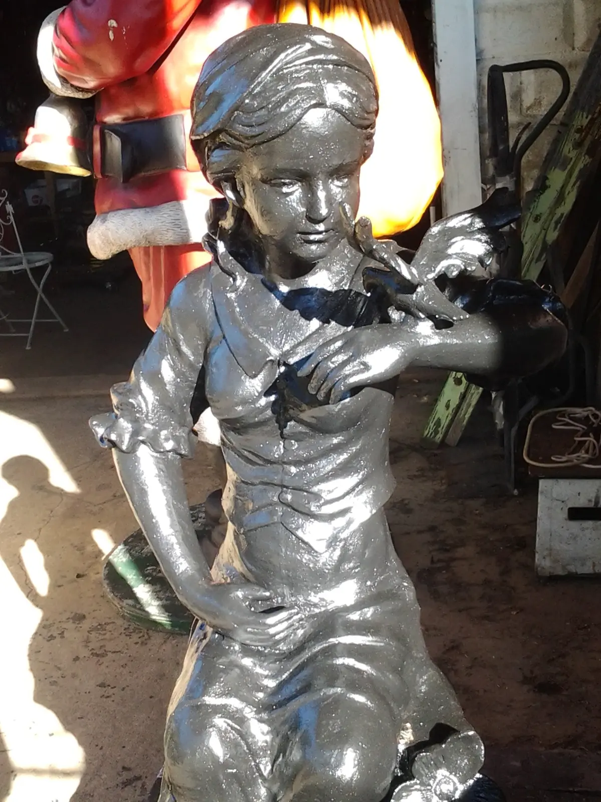 Cast Iron Statue - Girl With A Bird 1