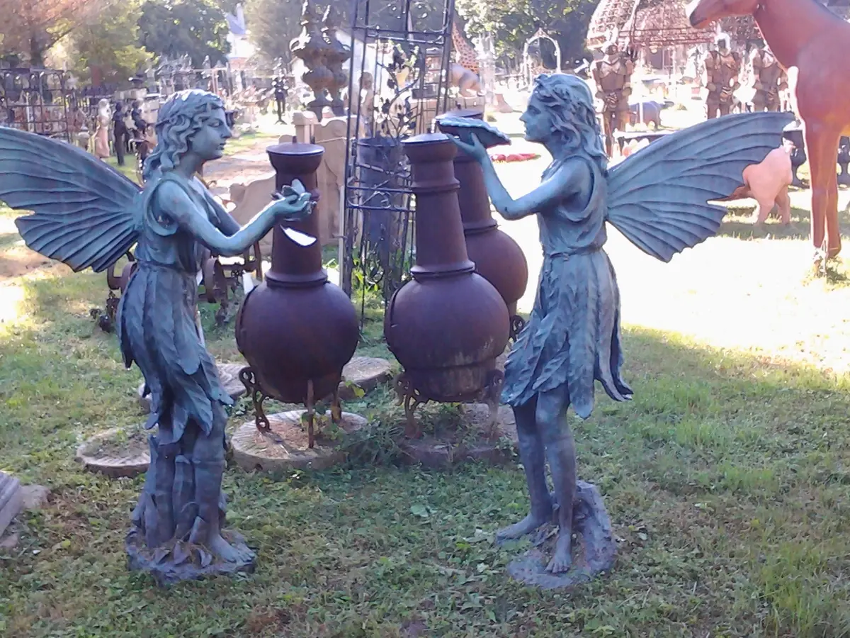 Cast Iron Statue - Pair Of Green Pixie Fairy 1