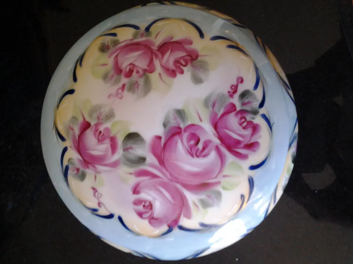 Porcelain - Jewelry Box W/ Hand Painted Pink Rose 1