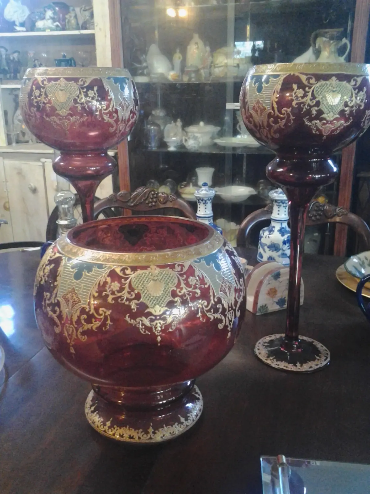 Moser Glass - 3 Piece Set Cranberry Red W/ Gilded 1