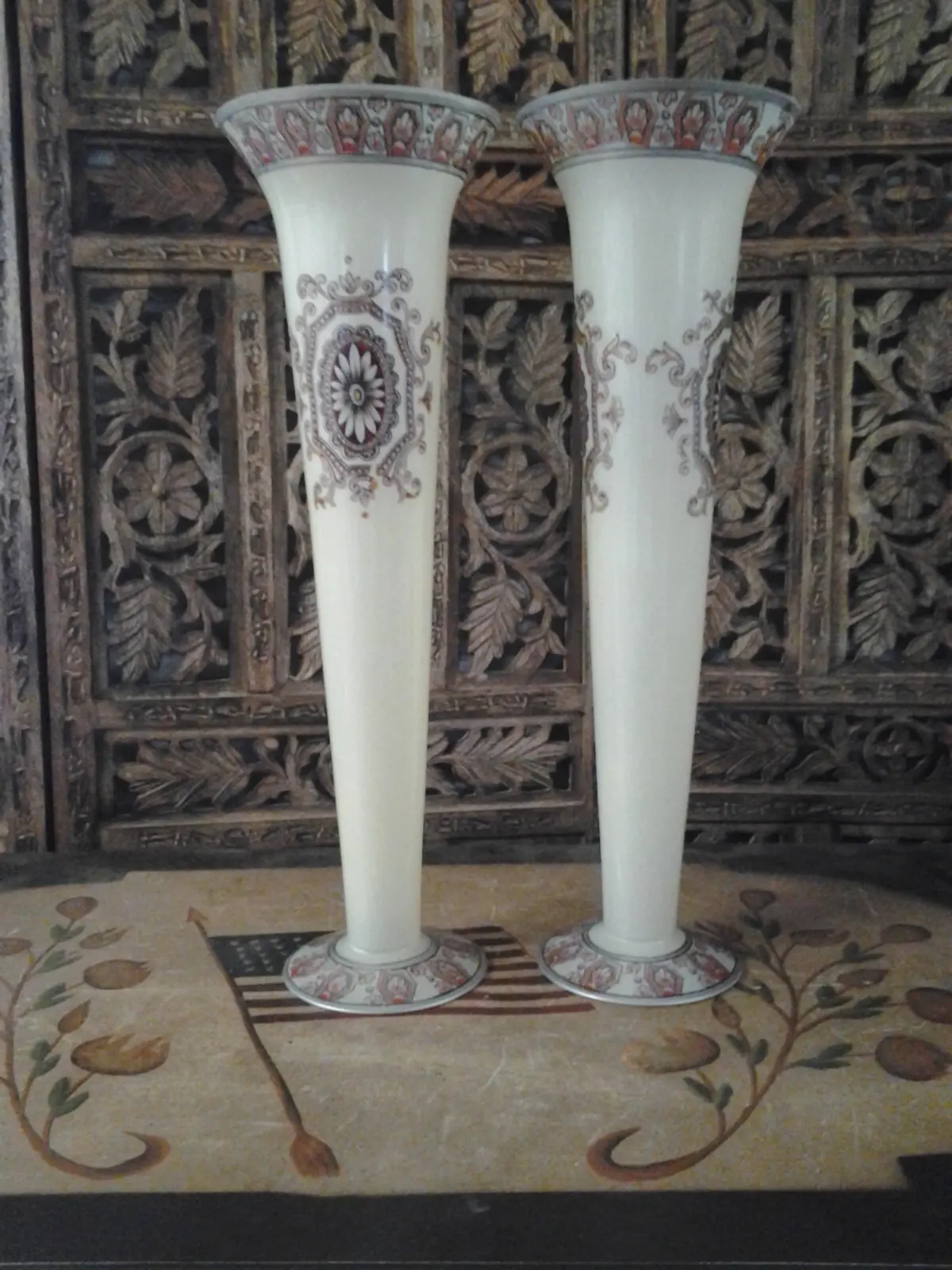 Moser Glass - Pair Of Cream White Vase Shape 1