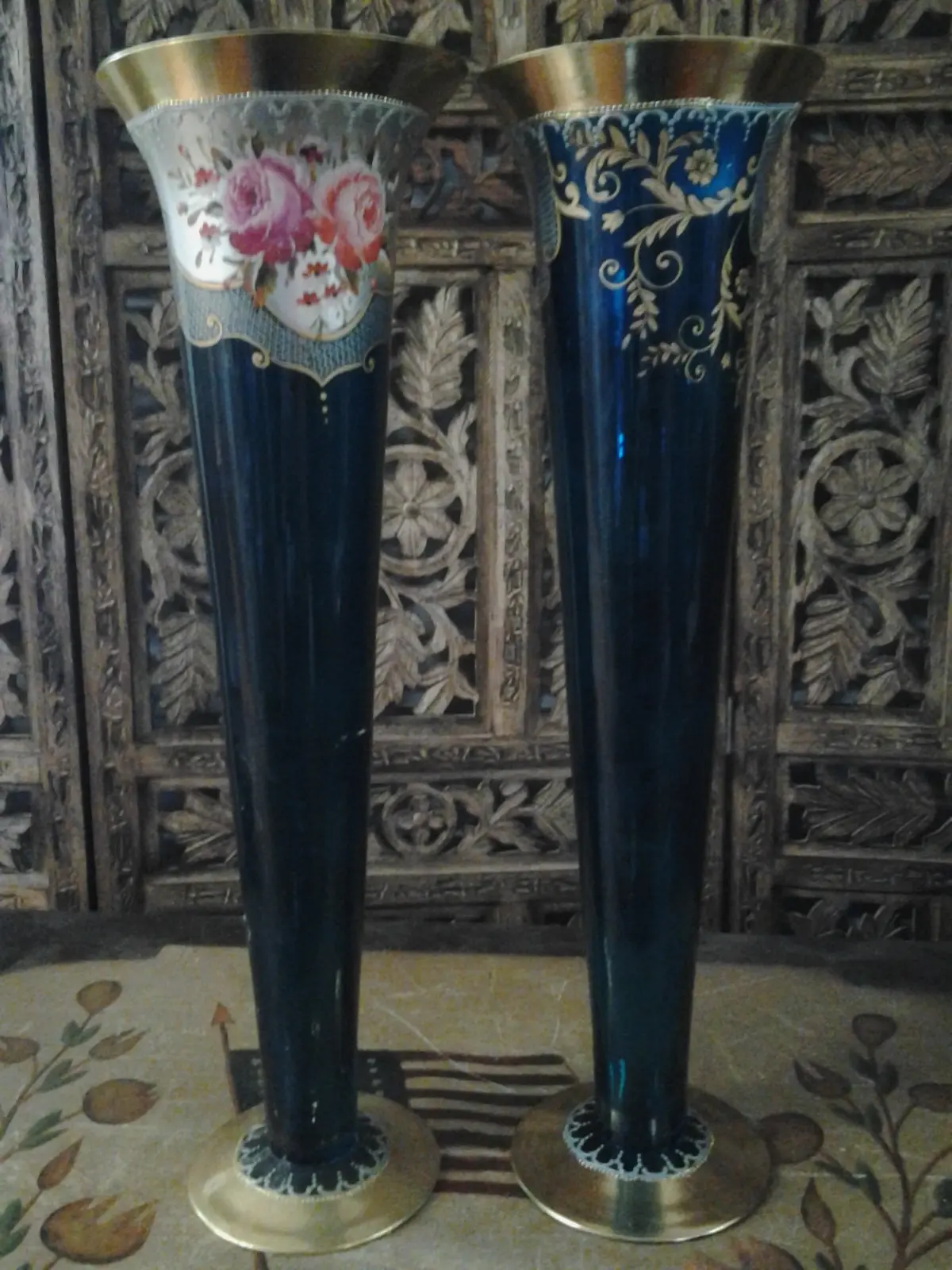 Moser Glass - Pair Of Cobalt Blue Vase Shape 1