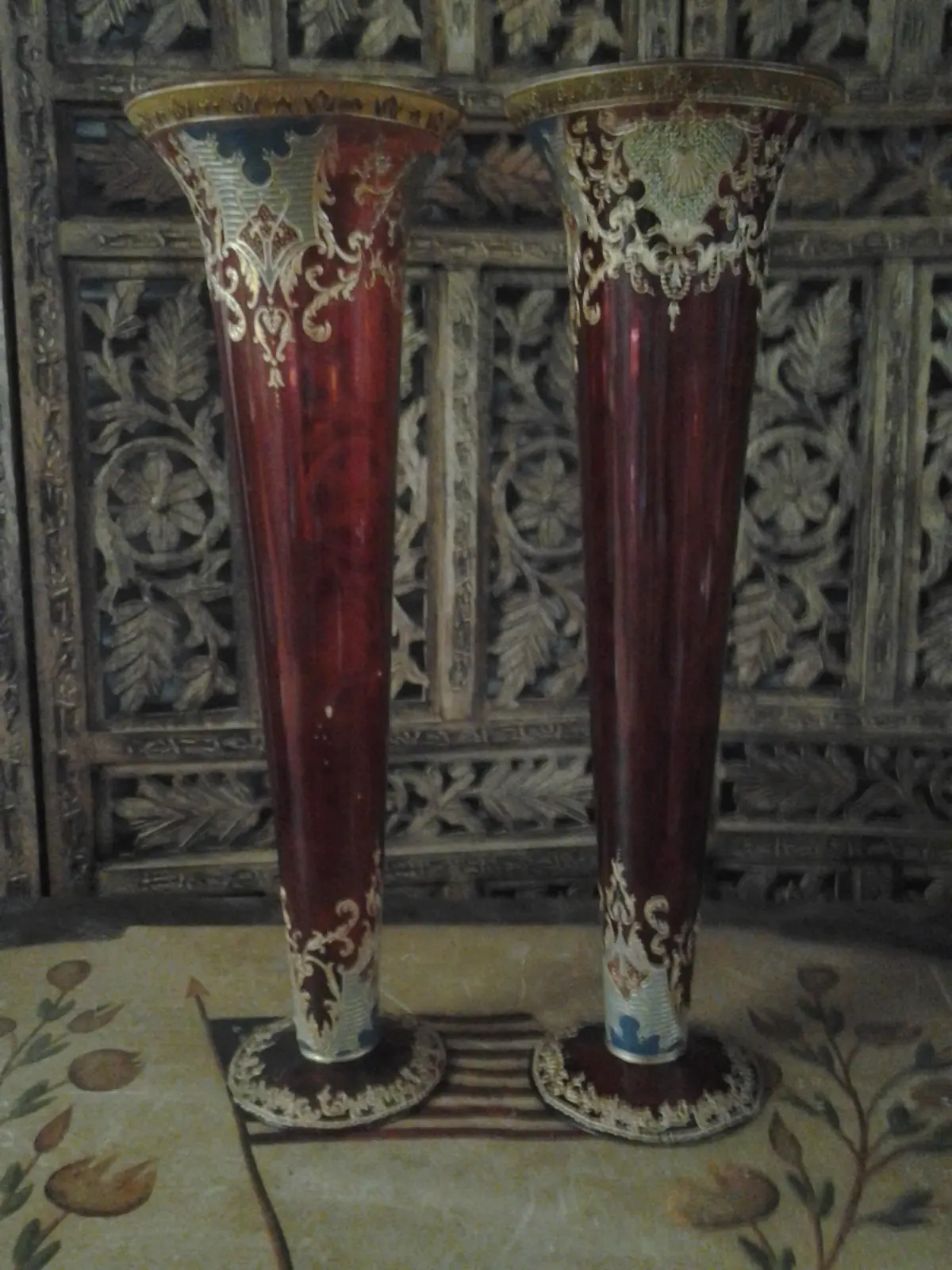 Moser Glass - Pair Of Cranberry Red Vase Shape 1