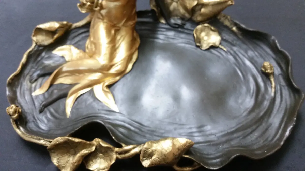 Bronze Figurine - Ormolu Lady Dish W/ Gold Gilded 2
