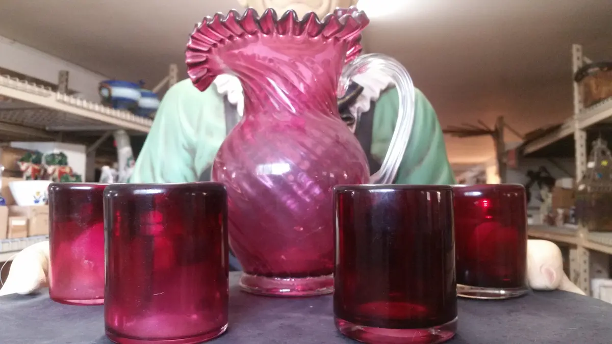 Moser Glass - Cranberry 5 Piece Pitcher Set 1