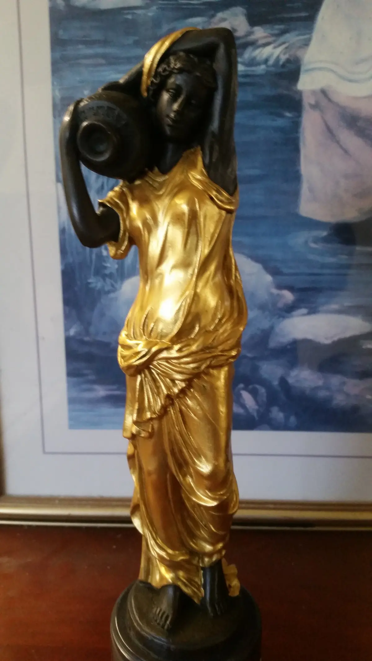 Bronze Figurine - Lady On Gold Gilded W/ Urn On Right 1