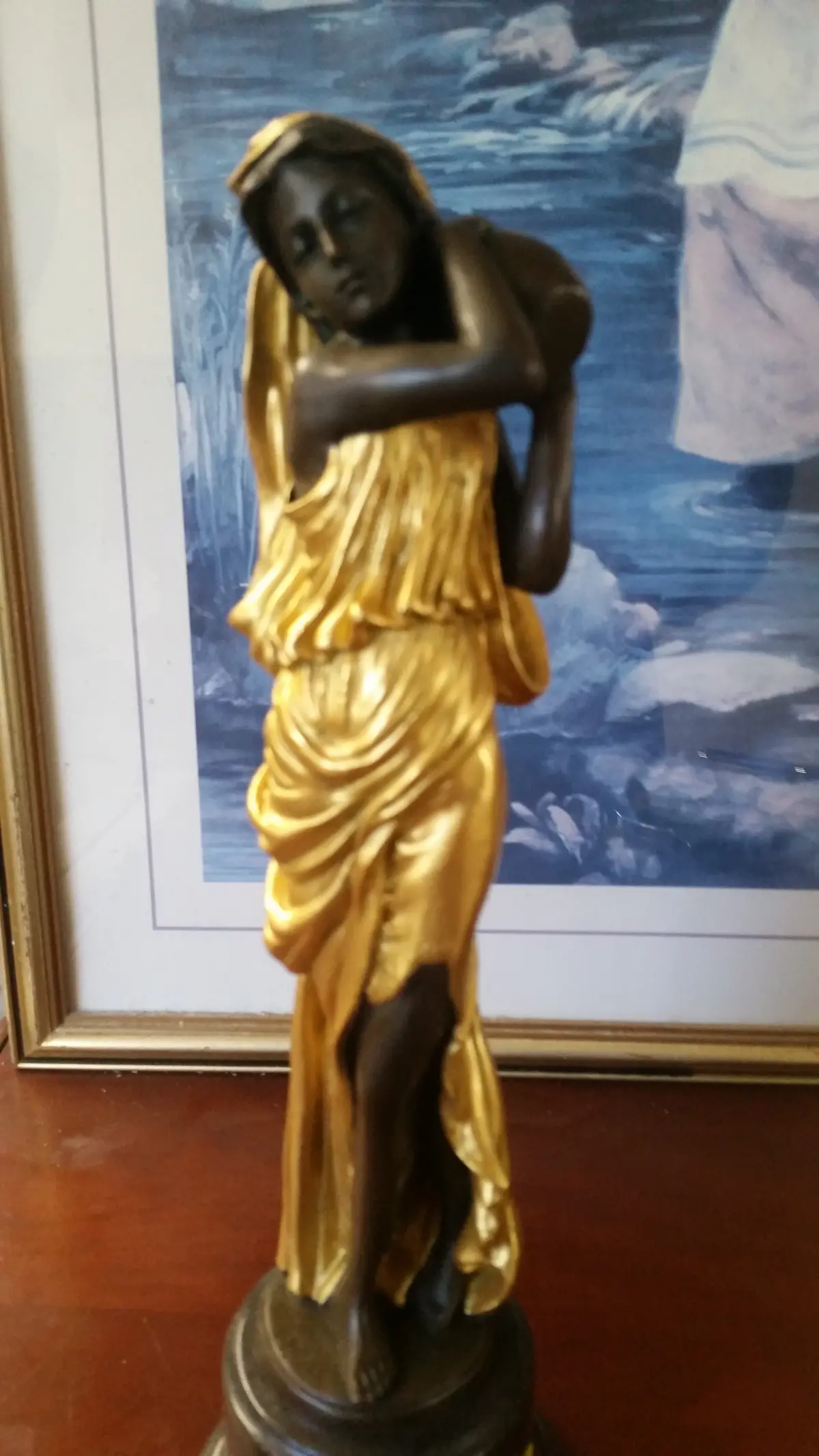 Bronze Figurine - Lady On Gold Gilded W/ Urn On Left 1