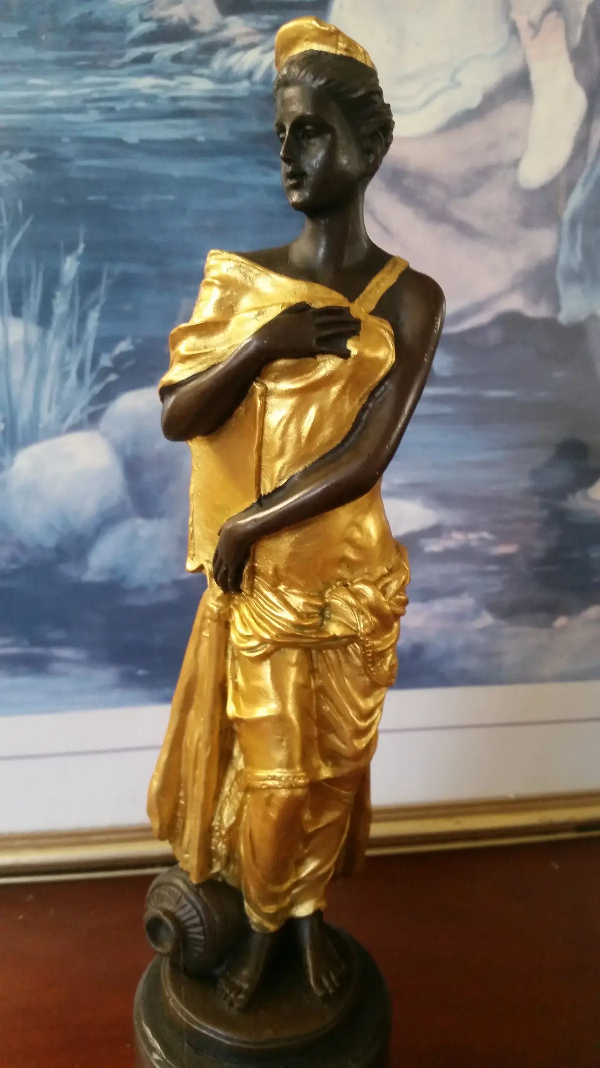 Bronze Figurine - Lady On Gold Gilded W/ Urn At Bottom 1