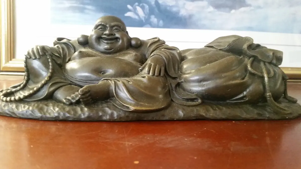 Bronze Figurine - Smiling Hotei God Of Wealth 1