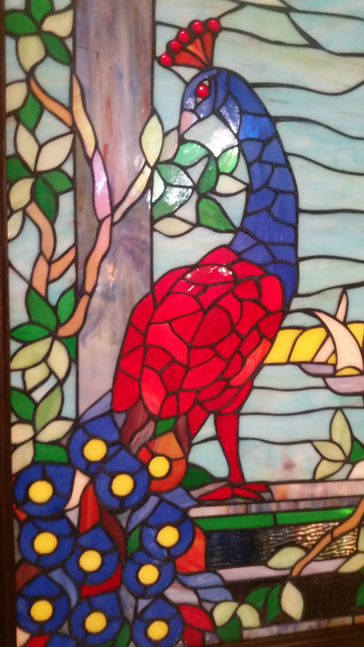 Glass Window - Stained Leaded Wood Frame Peacock Design 2