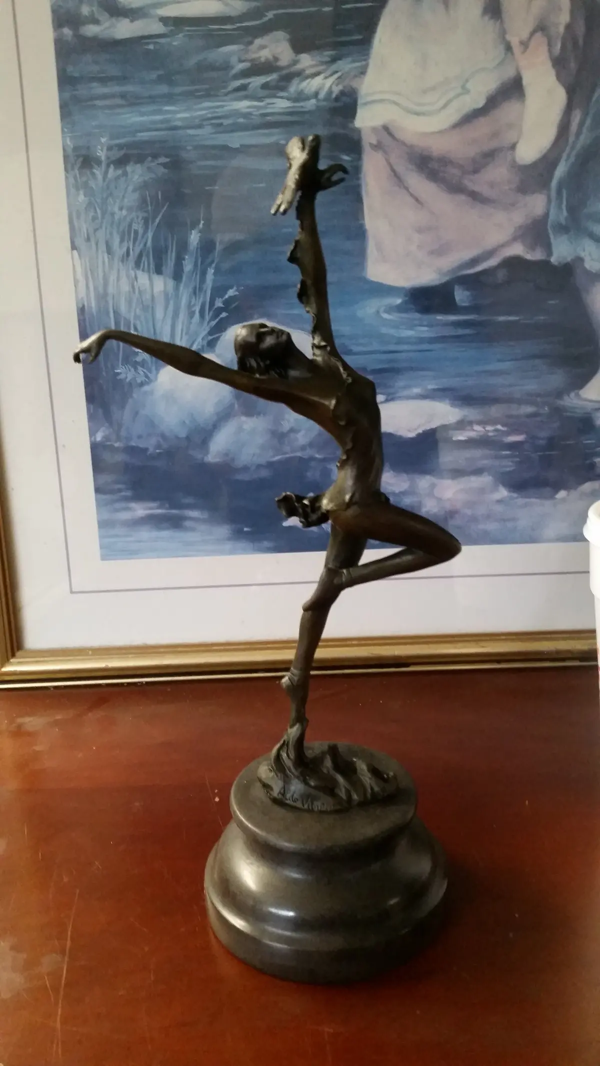 Bronze Figurine - Ballerina W/ Bird On Marble 1