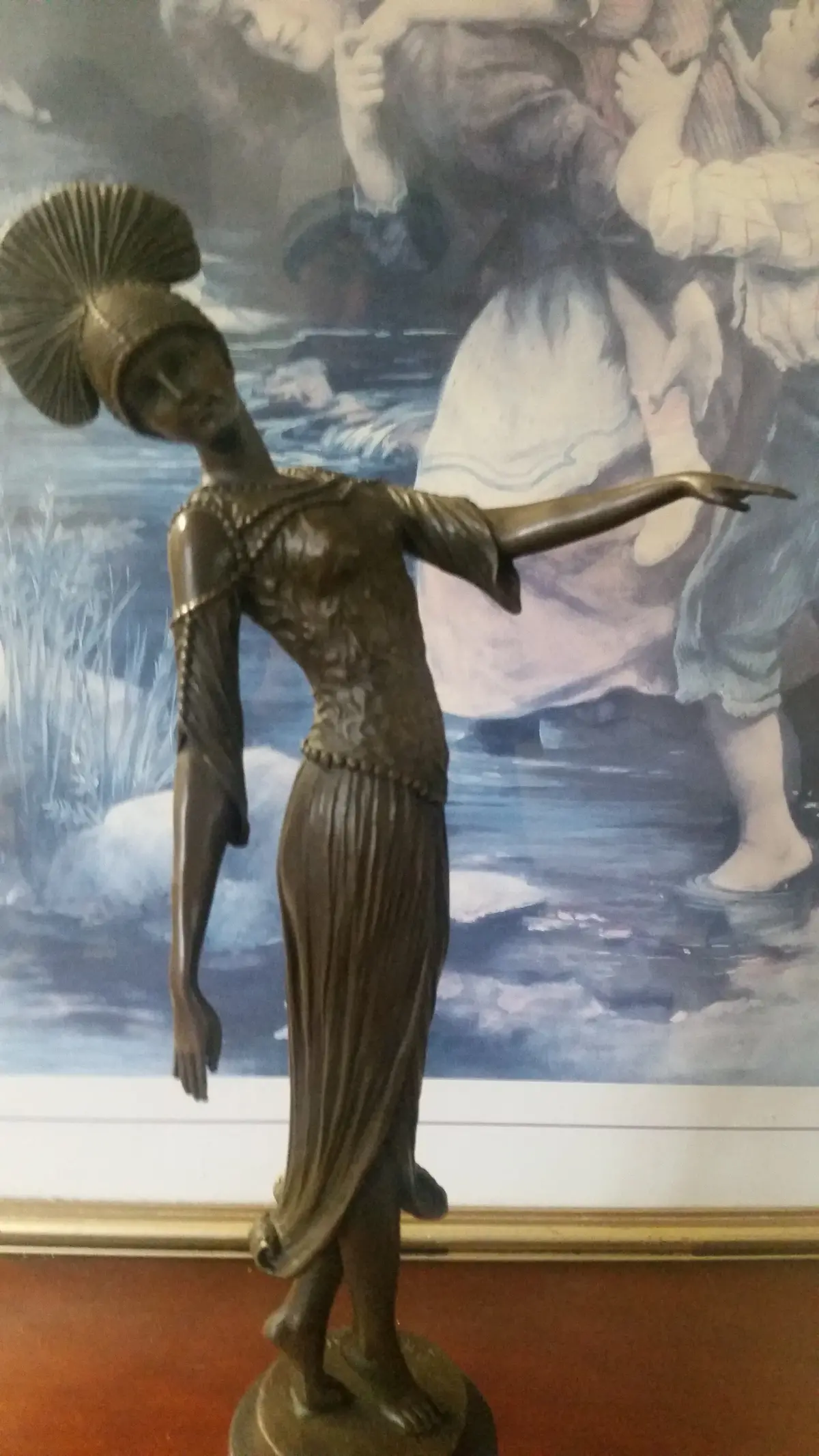 Bronze Figurine - Standing Lady On Marble 1
