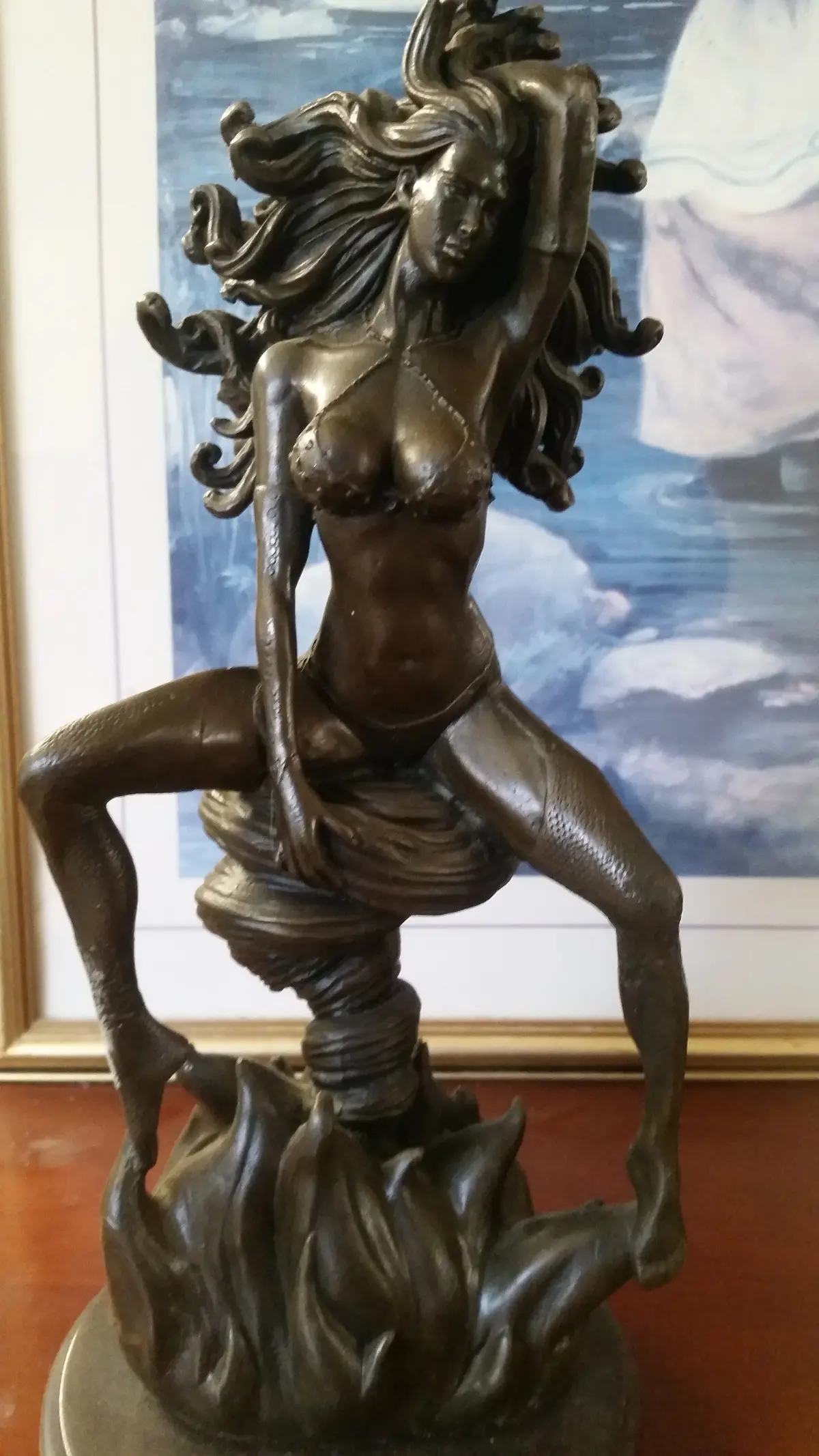 Bronze Figurine - Sexy Woman On Twirl Wind Flame 1