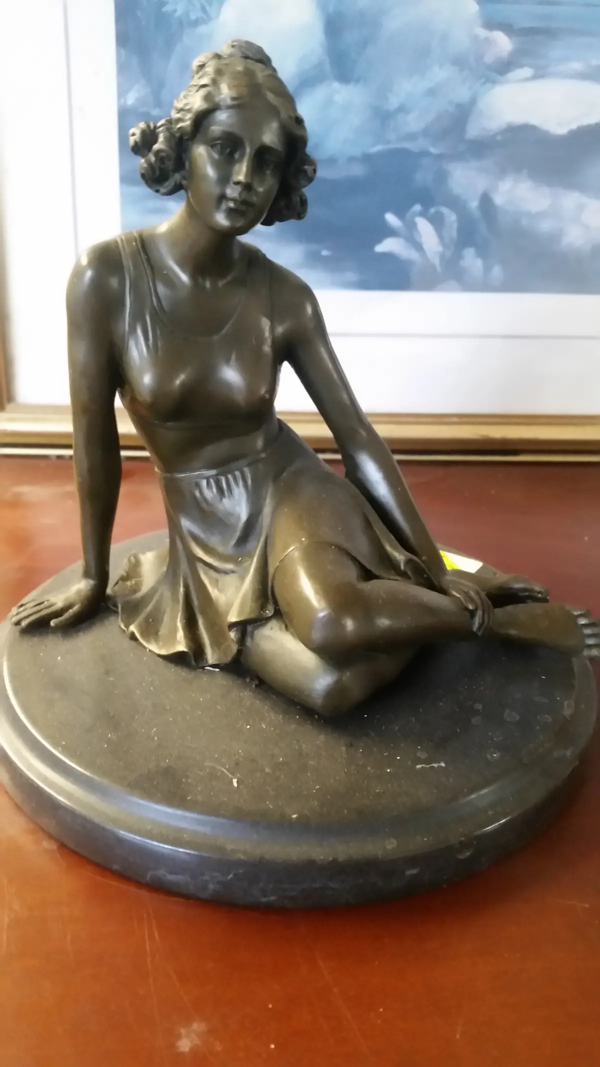 Bronze Figurine - Sitting Lady On Marble Base 1