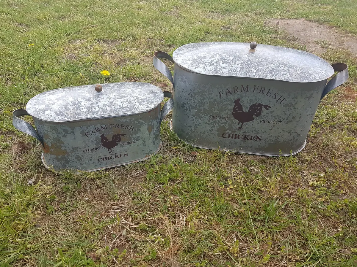 Tin - Galvanized Oval Farm Fresh Chicken Container With Lid 1