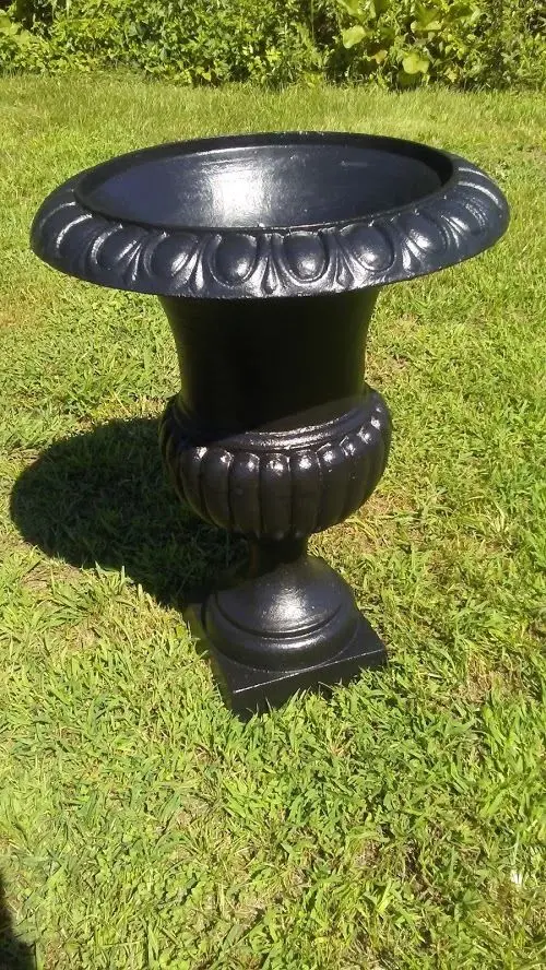 Urns Cast Iron -Pair Tall Black Planter 1